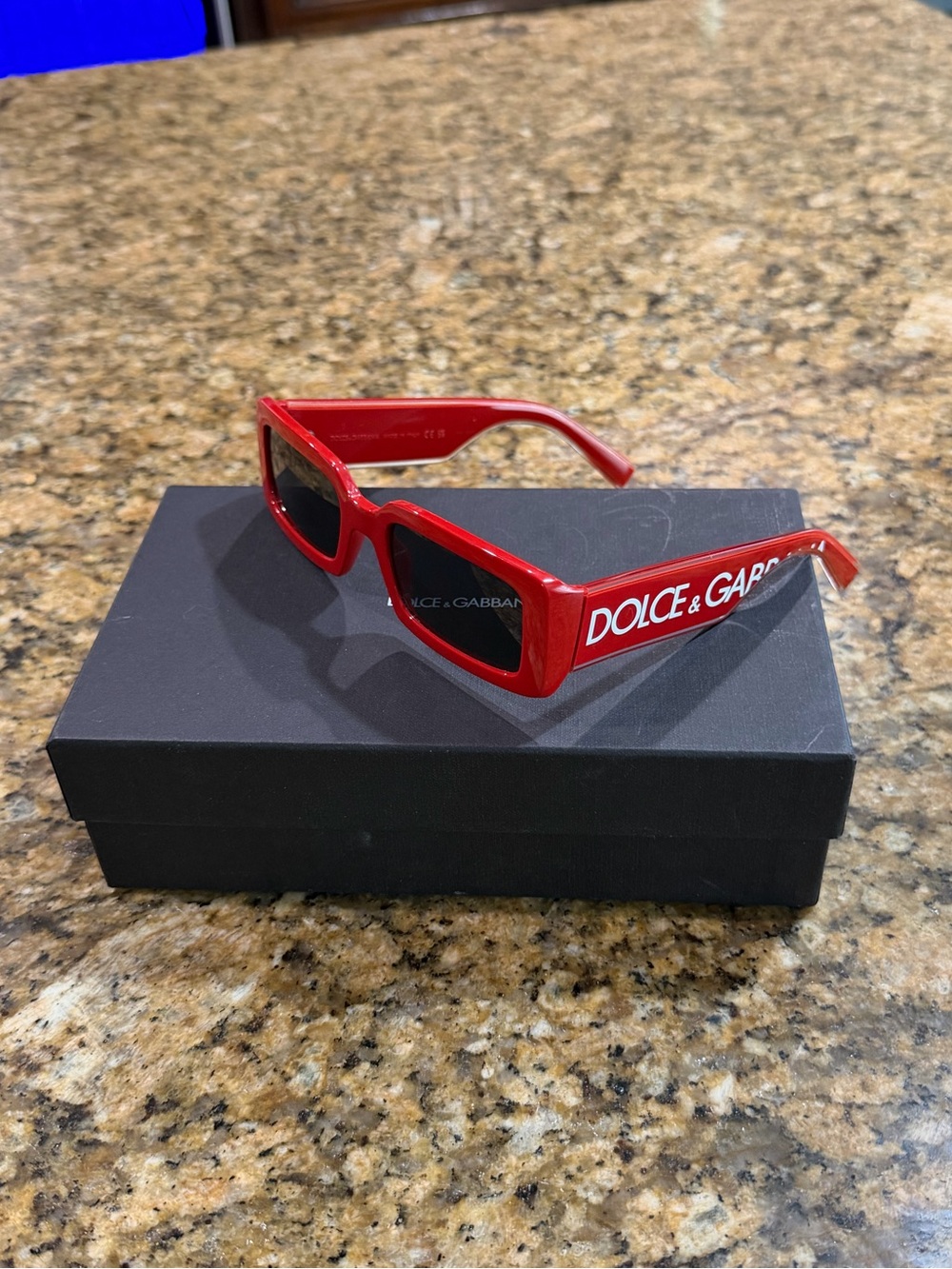 Dolce & Gabbana Red Rectangle Sunglasses with White Logo UNISEX